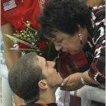 Michael Phelps talks with Brad Blanks at packed Beijing Press Conference